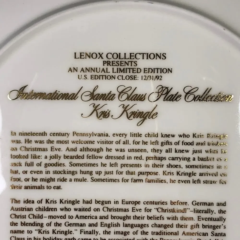 Lenox 1992 International Santa Claus Plate Collection Kris Kringle EUC B0102